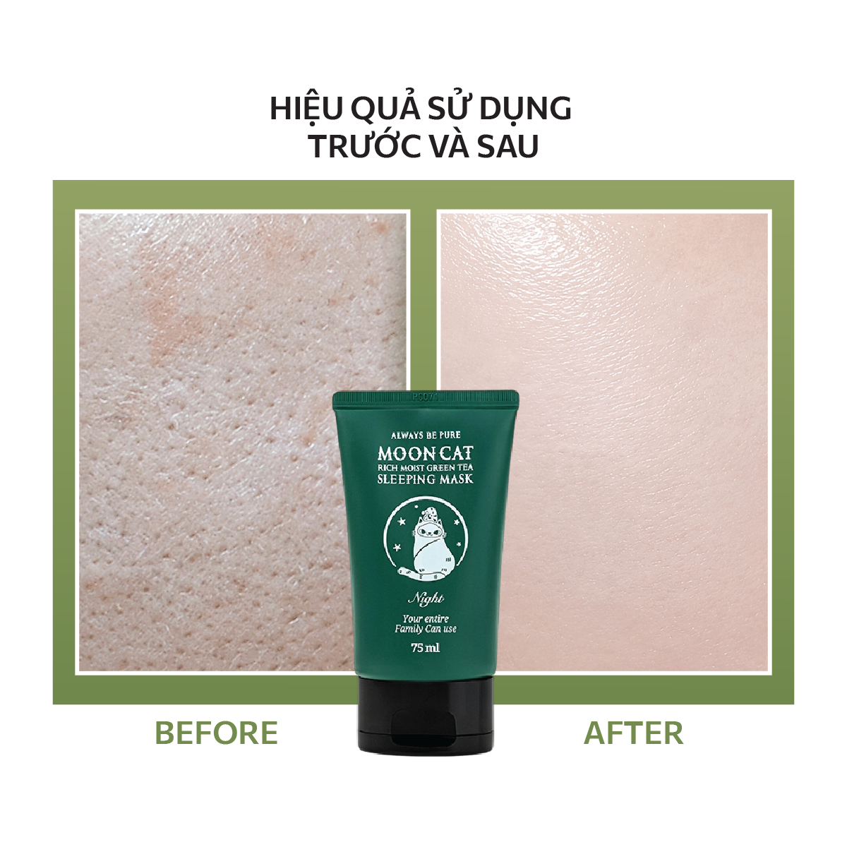Mặt nạ ngủ dưỡng ẩm làm sáng da trà xanh Mooncat ALWAYS BE PURE 75ML