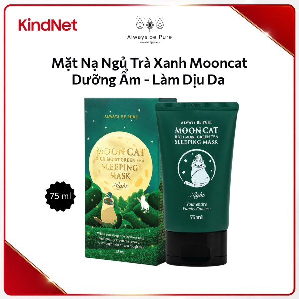 Mặt nạ ngủ dưỡng ẩm làm sáng da trà xanh Mooncat ALWAYS BE PURE 75ML