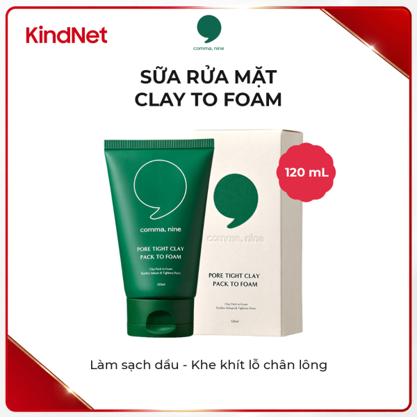 Mặt nạ đất sét se khít lỗ chân lông COMMA, NINE PORE TIGHT CLAY PACK TO FOAM 120ML