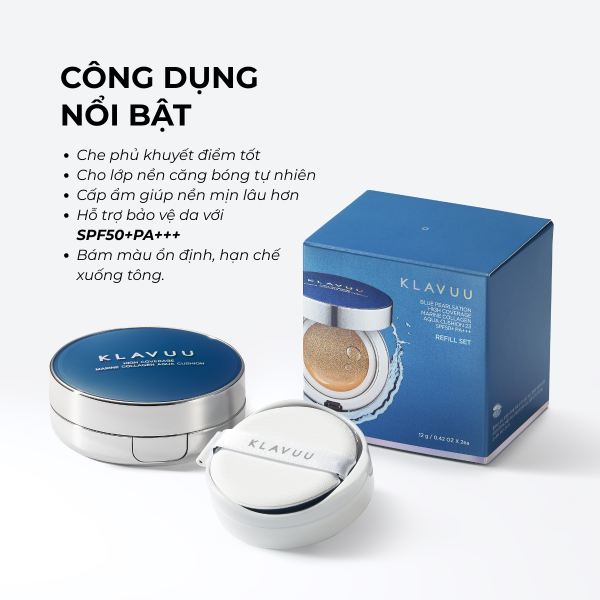 Alternative view of Phấn nước trang điểm KLAVUU BLUE PEARLSATION HIGH COVERAGE MARINE COLLAGEN AQUA CUSHION 21,23 (12g)