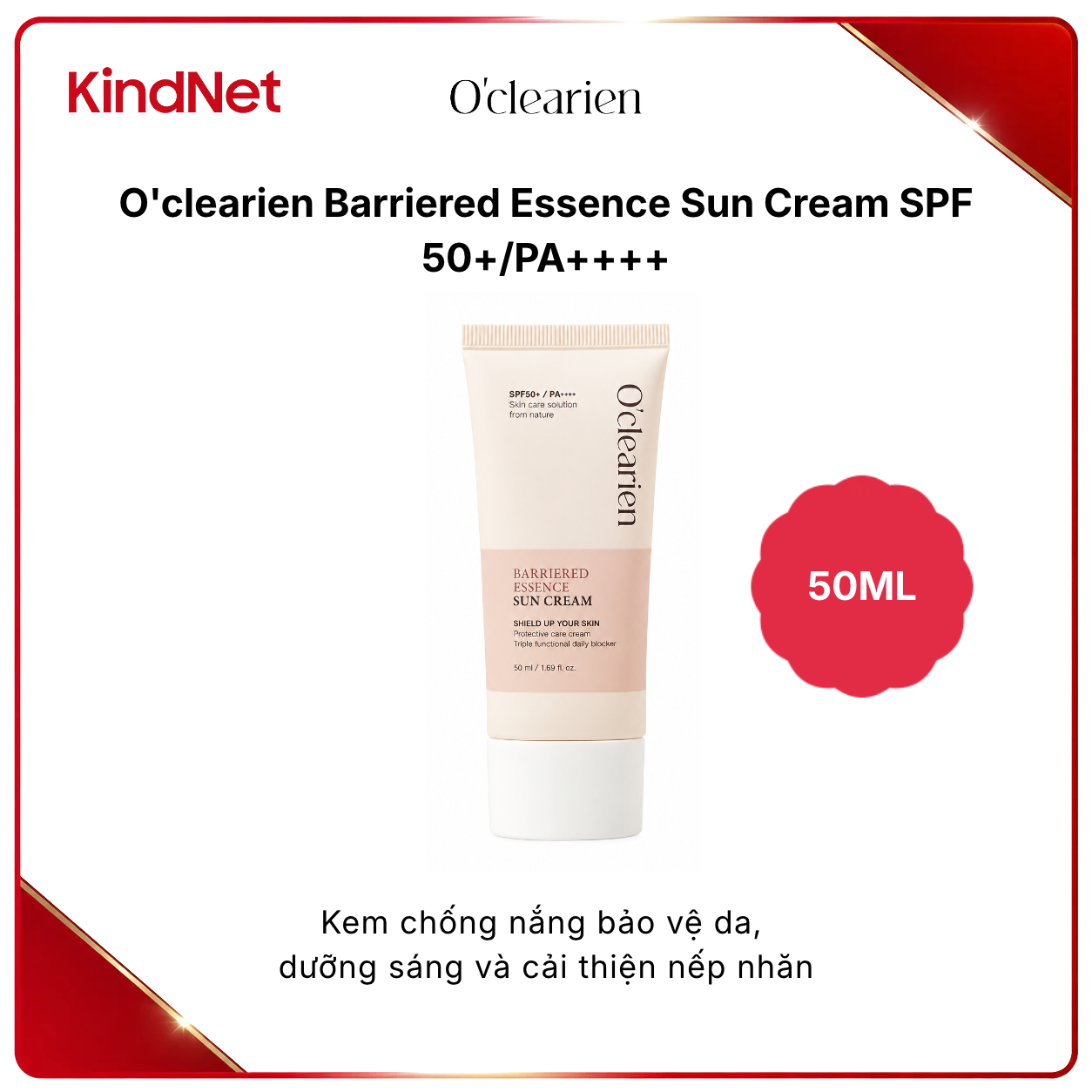 Kem chống nắng bảo vệ da O'clearien Barriered Essence Sun Cream SPF 50+/PA++++