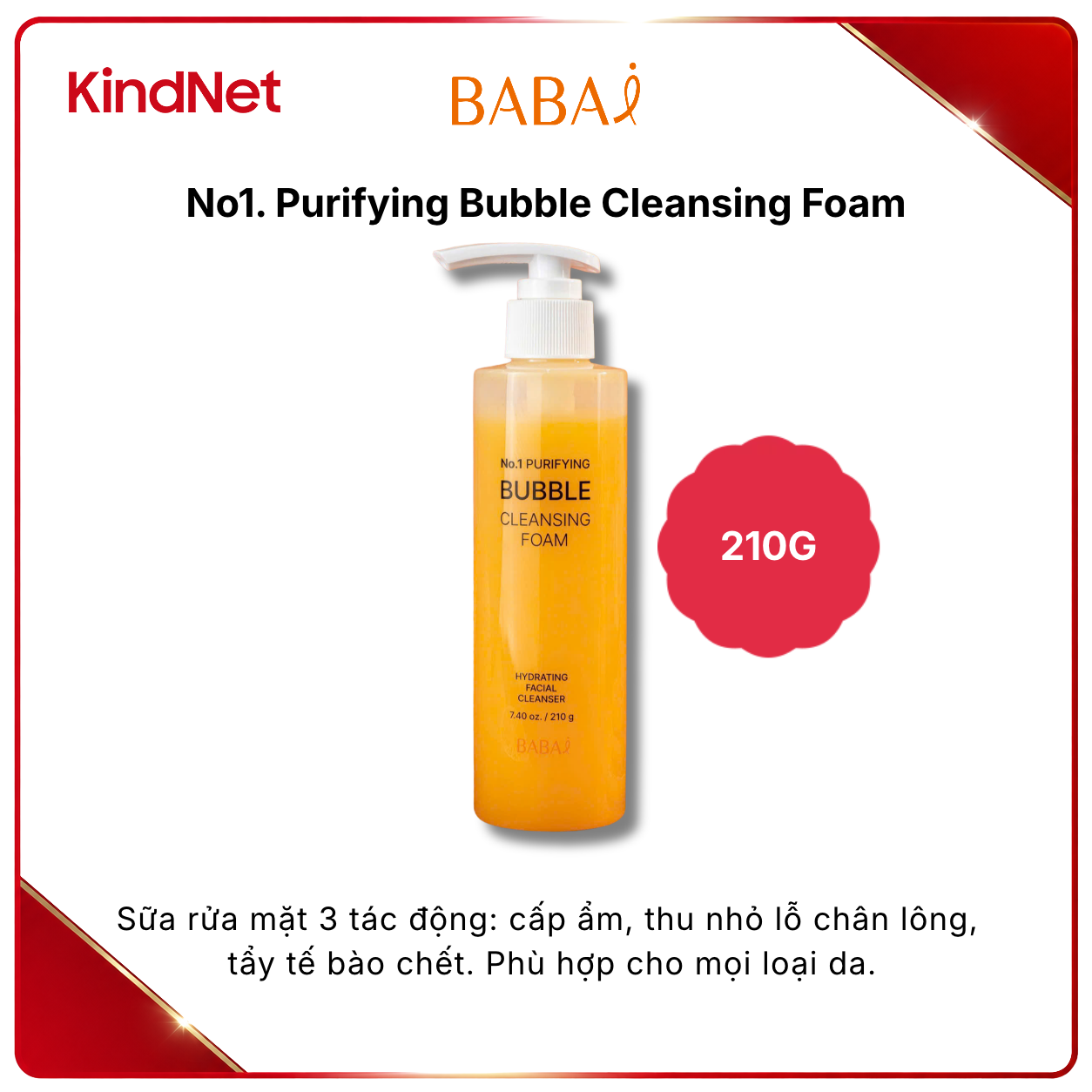 Sữa rửa mặt BABAI No.1 PURIFYING BUBBLE CLEANSING FOAM 210G