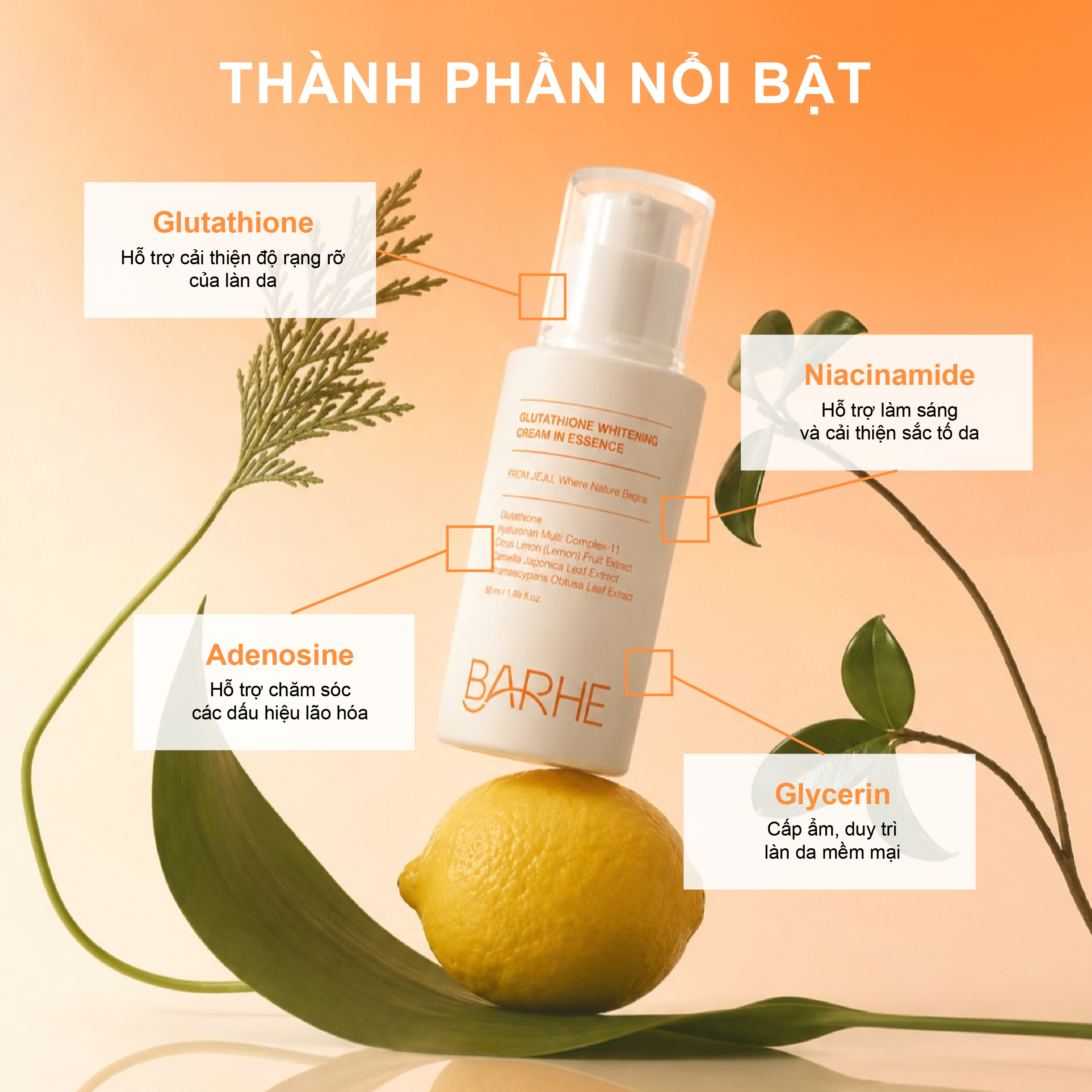 Kem dưỡng Essence làm trắng da Barhe Glutathione Whitening Cream In Essence 50ML