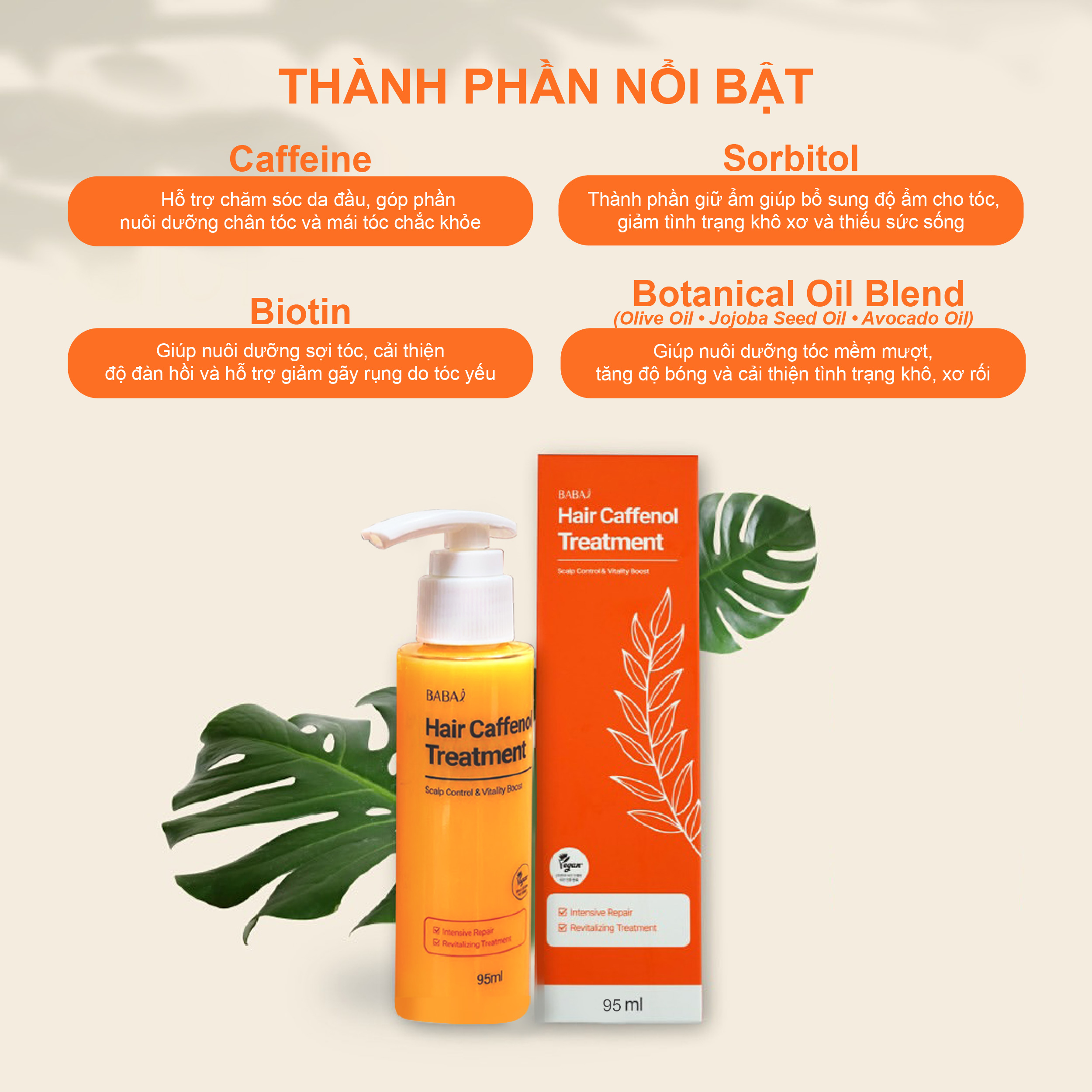 Dầu xả BABAI Hair Caffenol Treatment 95ML