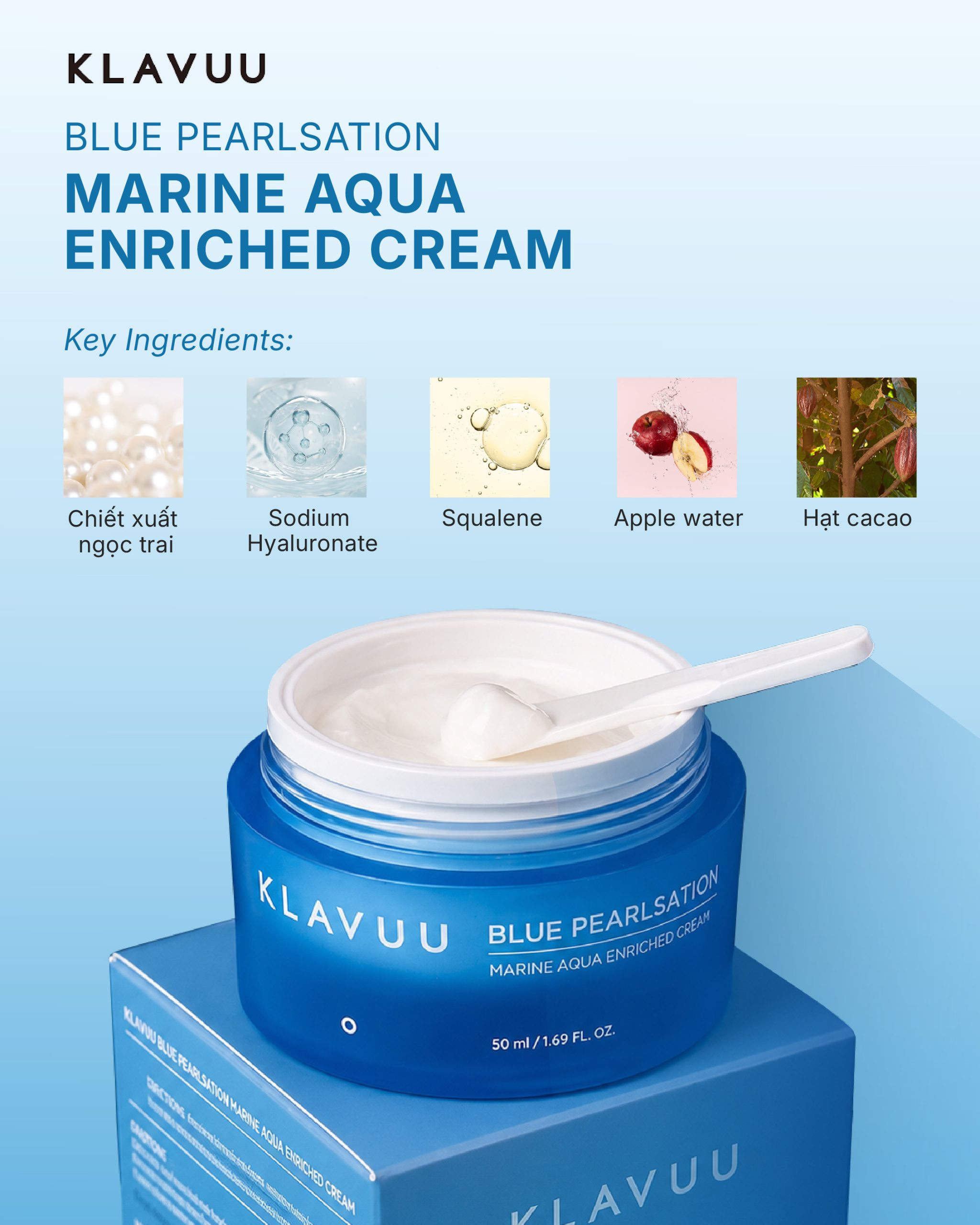 Kem dưỡng ẩm Klavuu Blue Pearlsation Marine Aqua Enriched Cream 50ML