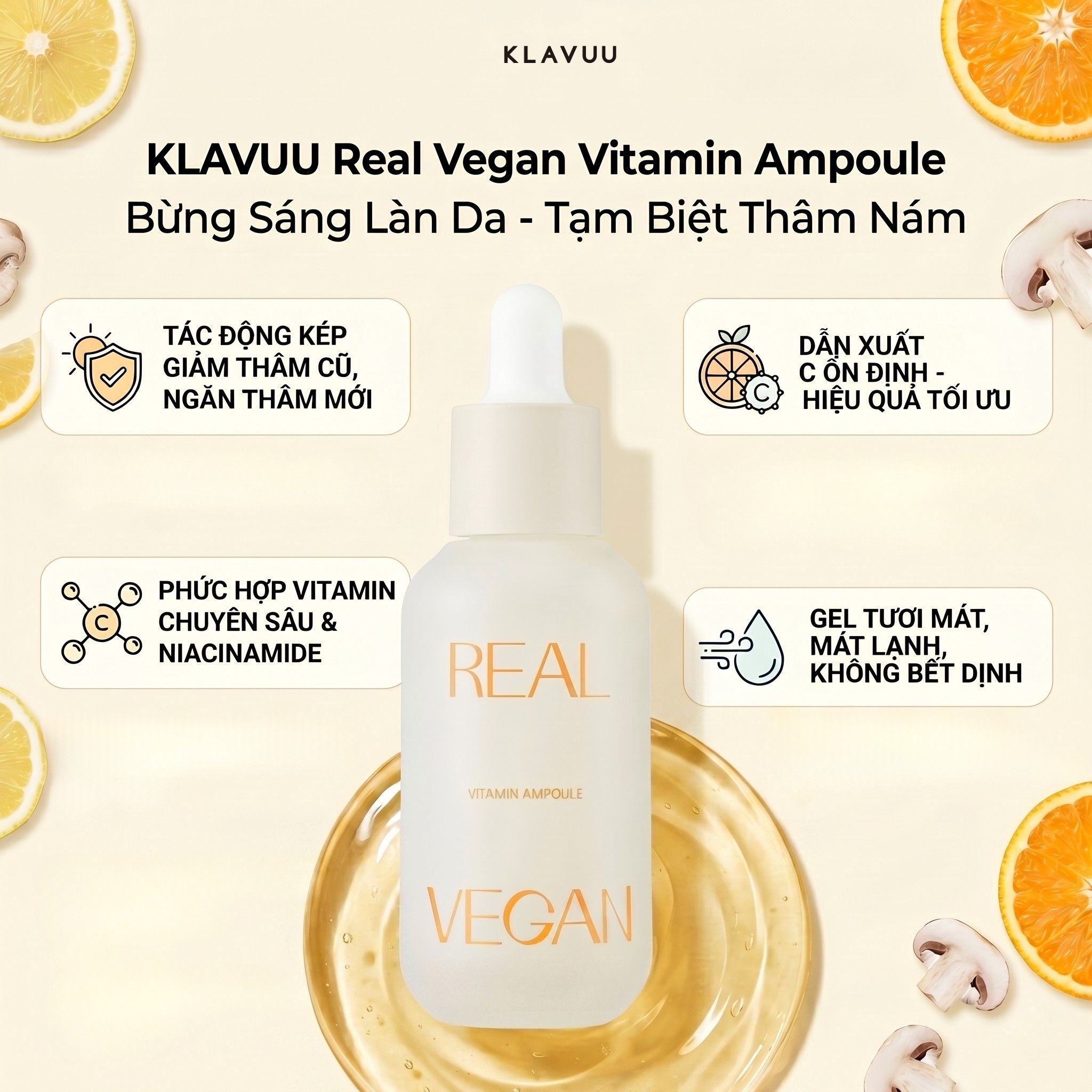 Sản phẩm dưỡng da KLAVUU Real Vegan Vitamin Ampoule 30ML